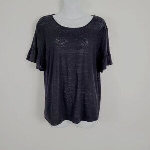 Chalet ‎ Black Linen Blend Ruffle Sleeve Lagenlook Lightweight  Top Size M